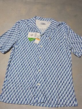 Original Penguin Blue & White Short-Sleeve Button-Down Camp Shirt